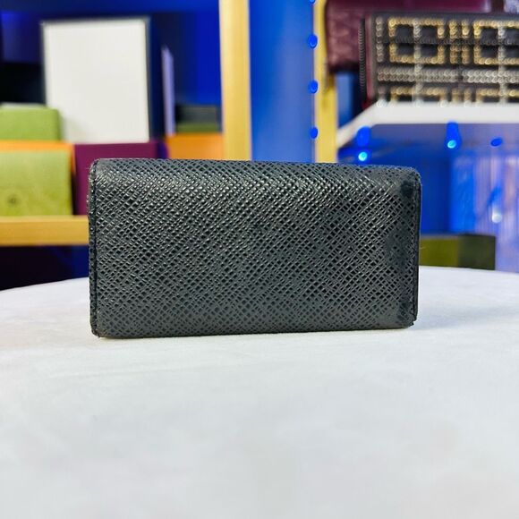 LOUIS VUITTON Gray Black Leather Tri-fold Key Holder Case Wallet - Picture 3 of 10